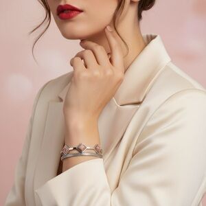 Paparazzi Beige with Black Veining Diamond Stones on Silver Tone Cuff Bracelet